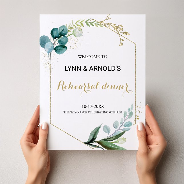 Gold and Green Eucalyptus Rehearsal dinner Welcome Poster (Creator Uploaded)