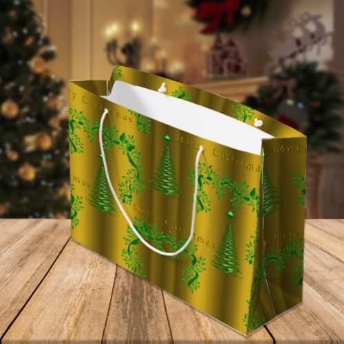 Gold and Green Festive Cheer Christmas Large Gift Bag