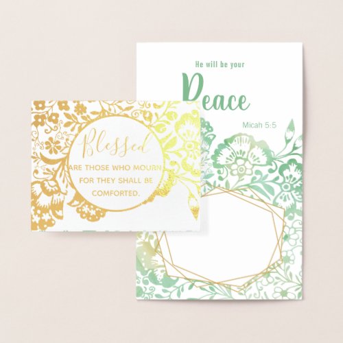 Gold and Green Floral Religious Christian Sympathy Foil Card