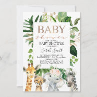 Gold And Green Foliage GIrls Safari Baby Shower Invitation