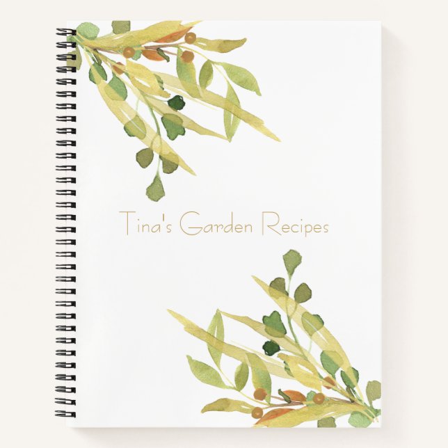 Gold and Green Foliage Recipe Organizer Notebook (Front)