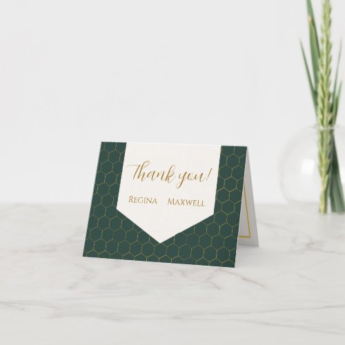 Gold And Green Gold 1920s Vintage Wedding Art Deco Thank You Card