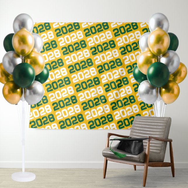 Gold and Green Graduation Backdrop ( Gold and Green Repeating Class of Any Year Graduation Backdrop for Display Tables or Photo Booth)