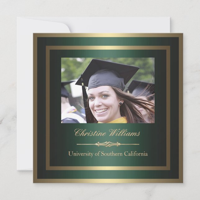 Gold and Green Graduation Invitation (Front)