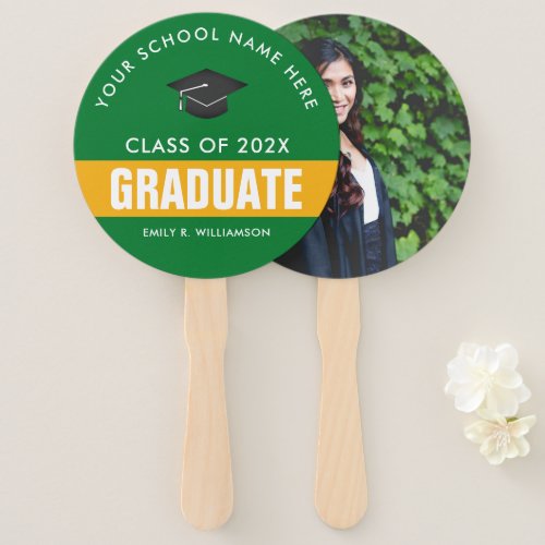 Gold and Green Graduation Personalized Hand Fan