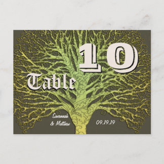 Gold and Green Gray Damask Tree Table Number