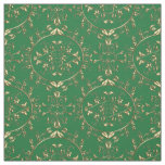 Gold and Green Holiday Damask Print Fabric