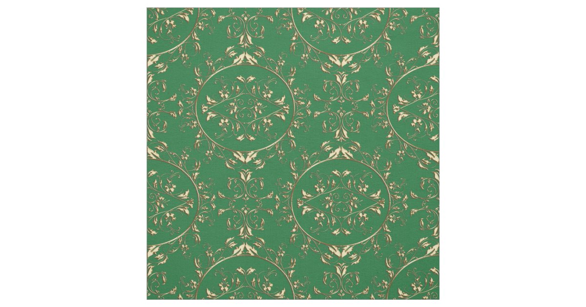 Gold and Green Holiday Damask Print Fabric Zazzle
