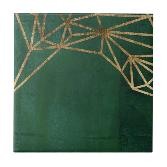 Gold and Green Jungle Web Ceramic Tile (Front)