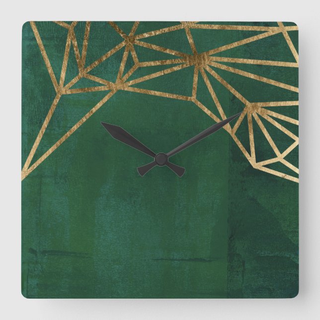 Gold and Green Jungle Web Square Wall Clock (Front)