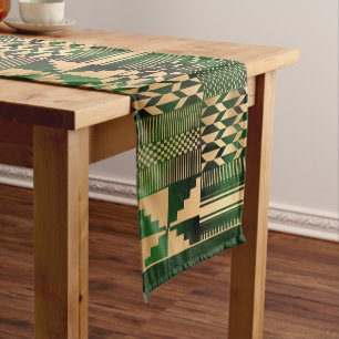 Gold and Green Kente Cloth-Inspired Short Table Runner