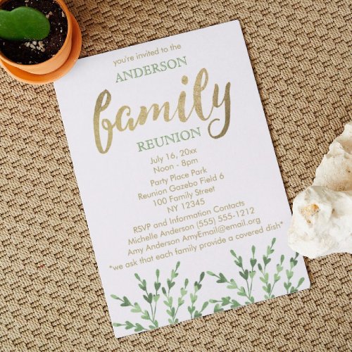 Gold and Green Leaf Family Reunion Invitation