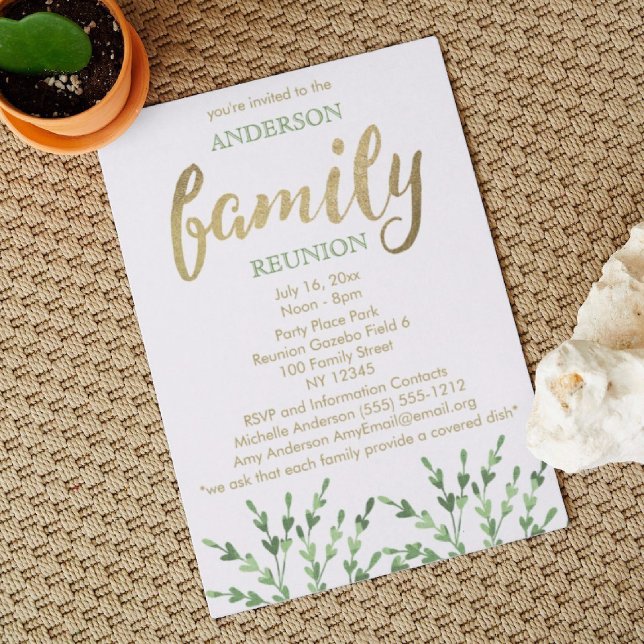 Gold and Green Leaf Family Reunion Invitation (Creator Uploaded)