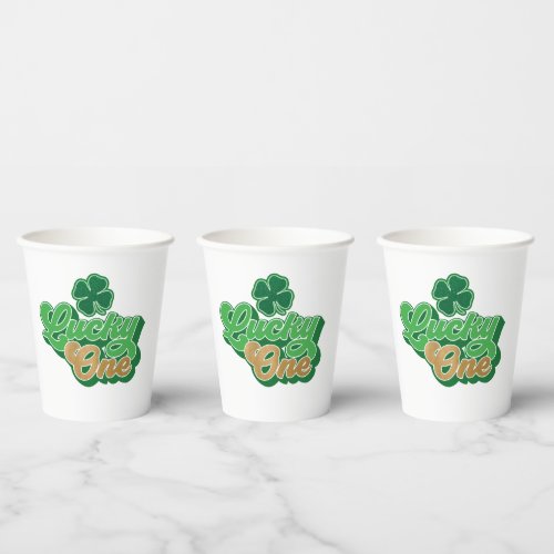 Gold and Green Lucky One First Birthday Paper Cups
