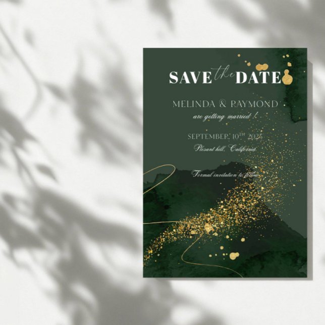 Gold and Green Luxury Save the Date Wedding Card (Creator Uploaded)
