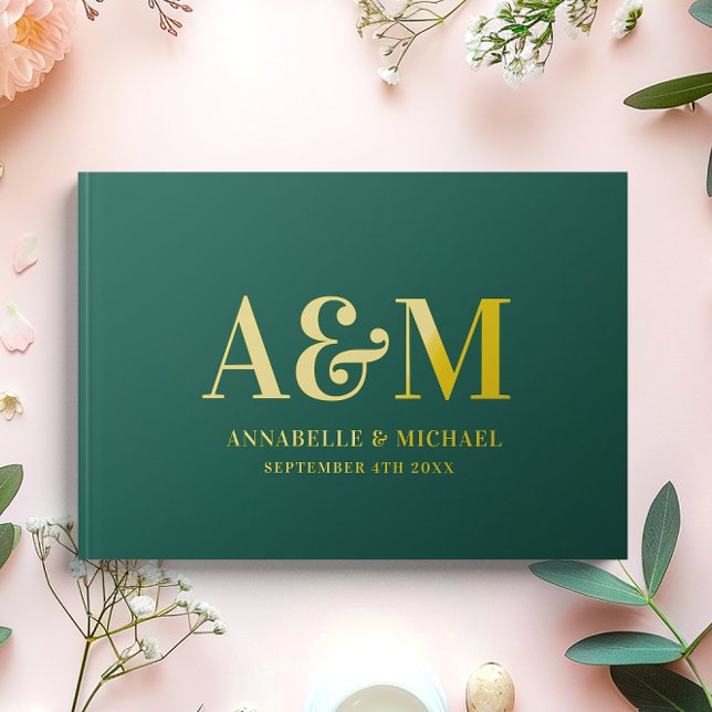 GOLD AND GREEN MONOGRAM MINIMALIST WEDDING  FOIL GUEST BOOK  (Creator Uploaded)