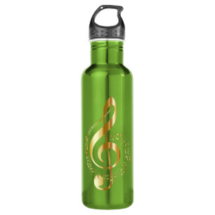 Gold and Green Musical Note Water Bottle