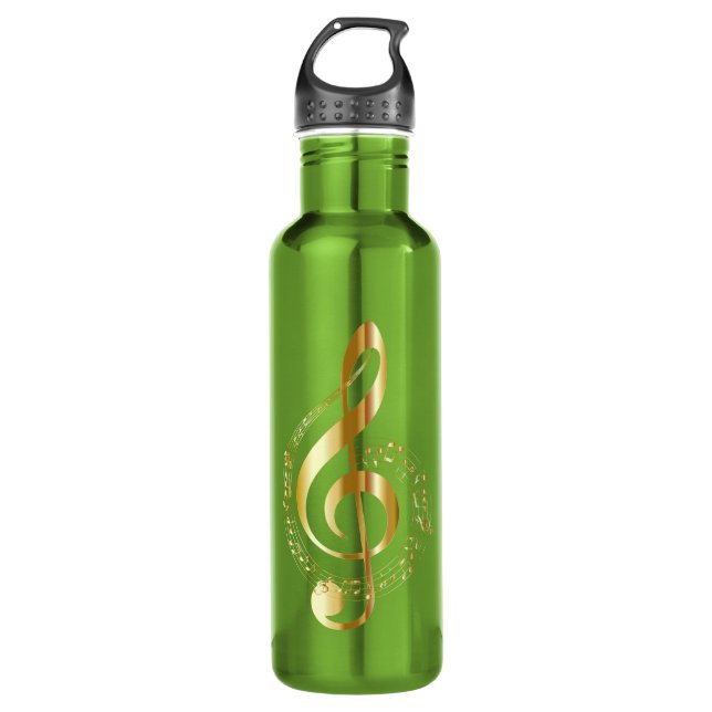 Gold and Green Musical Note Water Bottle (Front)