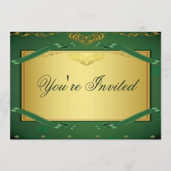Gold And Green Party Invitation by sagart1952 at Zazzle