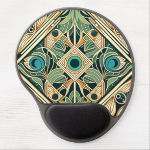 Gold and green peacock abstract feathers texture gel mouse pad