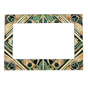 Gold and green peacock abstract feathers texture magnetic frame