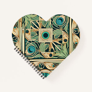 Gold and green peacock abstract feathers texture notebook