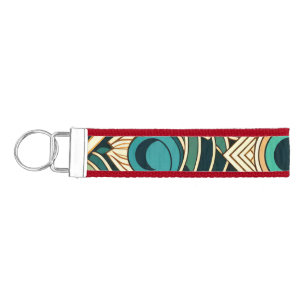 Gold and green peacock abstract feathers texture wrist keychain
