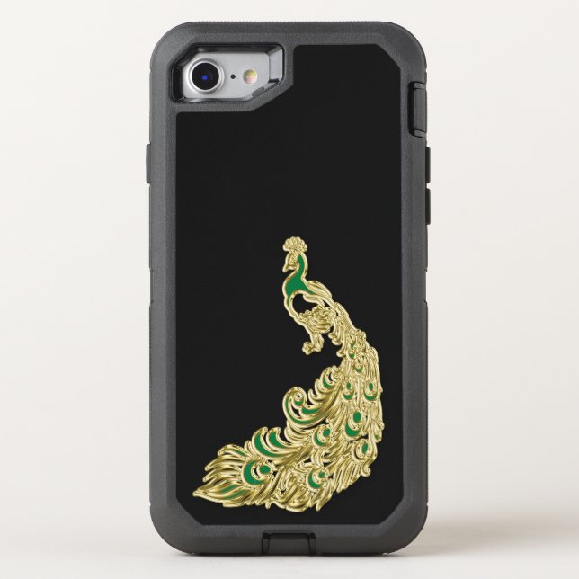 Gold and green peacock glimmering brightly otterbox iPhone case (Back)