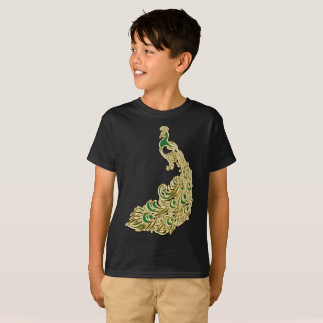 Gold and green peacock glimmering brightly T-Shirt (Front Full)