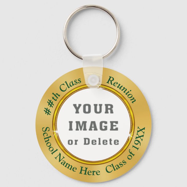 Gold and Green, Personalized Class Reunion Favors Keychain (Front)