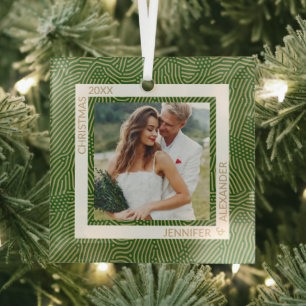 Gold and Green Photo Glass Ornament