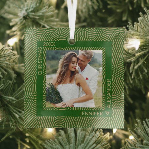 Gold and Green Photo Glass Ornament