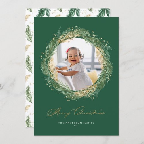 Gold and Green Pine Needles Wreath Christmas Photo