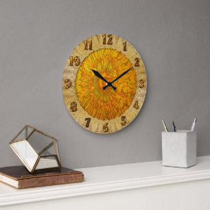 Gold and green plated texture with a abstract patt large clock
