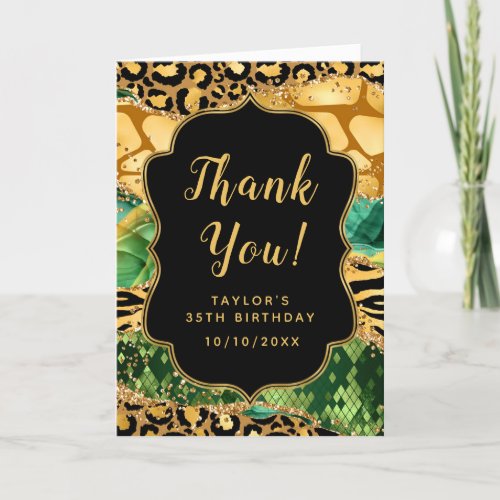 Gold and Green Safari Agate Birthday Thank You Card