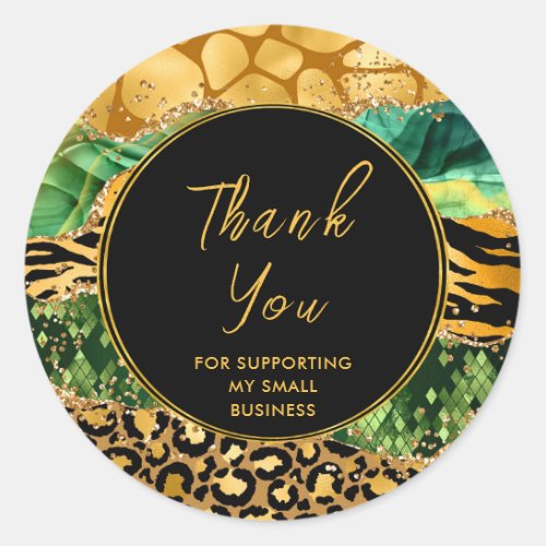 Gold and Green Safari Agate Business Thank You Classic Round Sticker