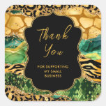 Gold and Green Safari Agate Business Thank You Square Sticker