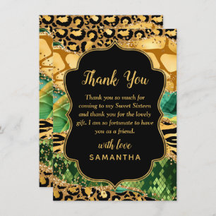 Gold and Green Safari Agate Sweet Sixteen Thank You Card