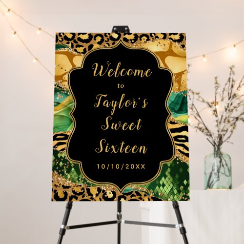 Gold and Green Safari Agate Sweet Sixteen Welcome Foam Board