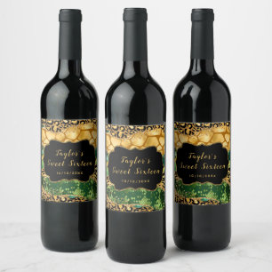 Gold and Green Safari Agate Sweet Sixteen Wine Label