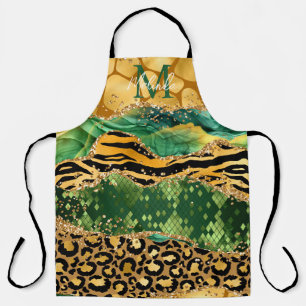 Gold and Green Safari Animal Print Agate Apron