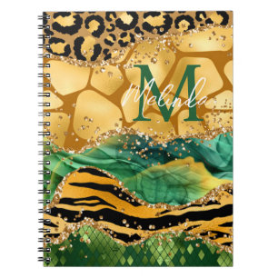 Gold and Green Safari Animal Print Agate Notebook