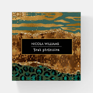 Gold and Green Safari Jungle Animal Print Agate Paperweight