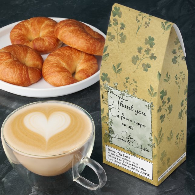 Gold and Green Shamrock Wedding Thank You  Roasted Coffee (Breakfast)