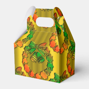 Gold and Green Shiny Christmas Wreath Favor Boxes