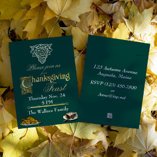 Gold and Green Thanksgiving Foil Invitation