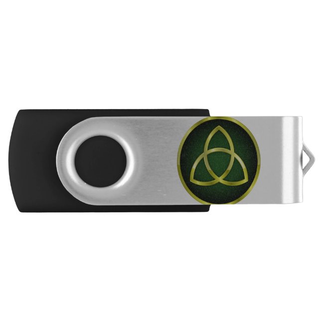 gold and green triquetra flash drive (Front)