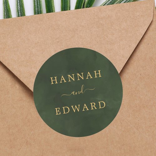 Gold and Green Watercolor Classic Round Sticker