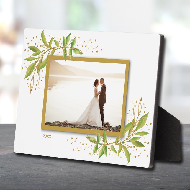 Gold and Green Watercolor Foliage Photo Easel Plaque (Creator Uploaded)