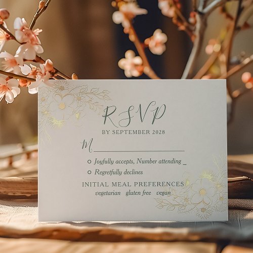 Gold and Green Wedding  RSVP Card